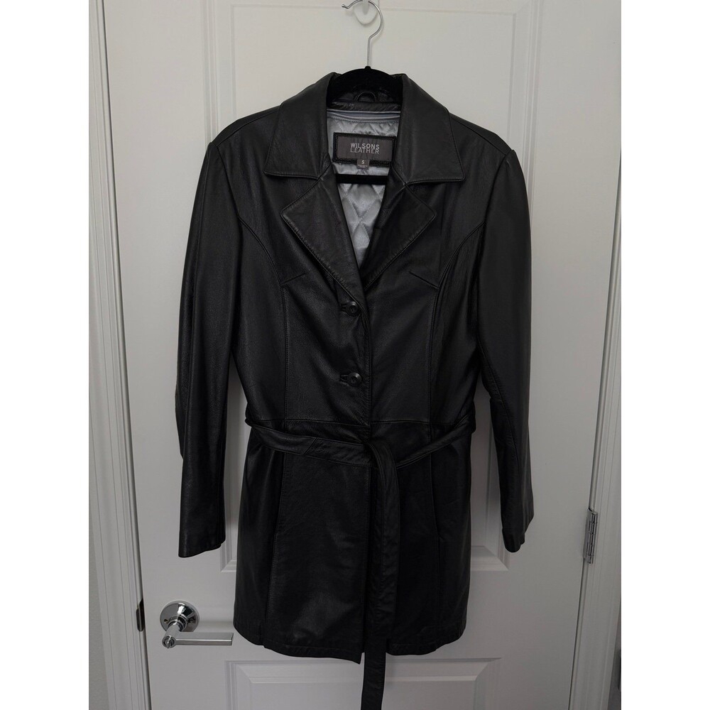Vintage Y2K Wilsons Leather 1990’s 100% Black Leather Lined Car Cut Coat Matrix